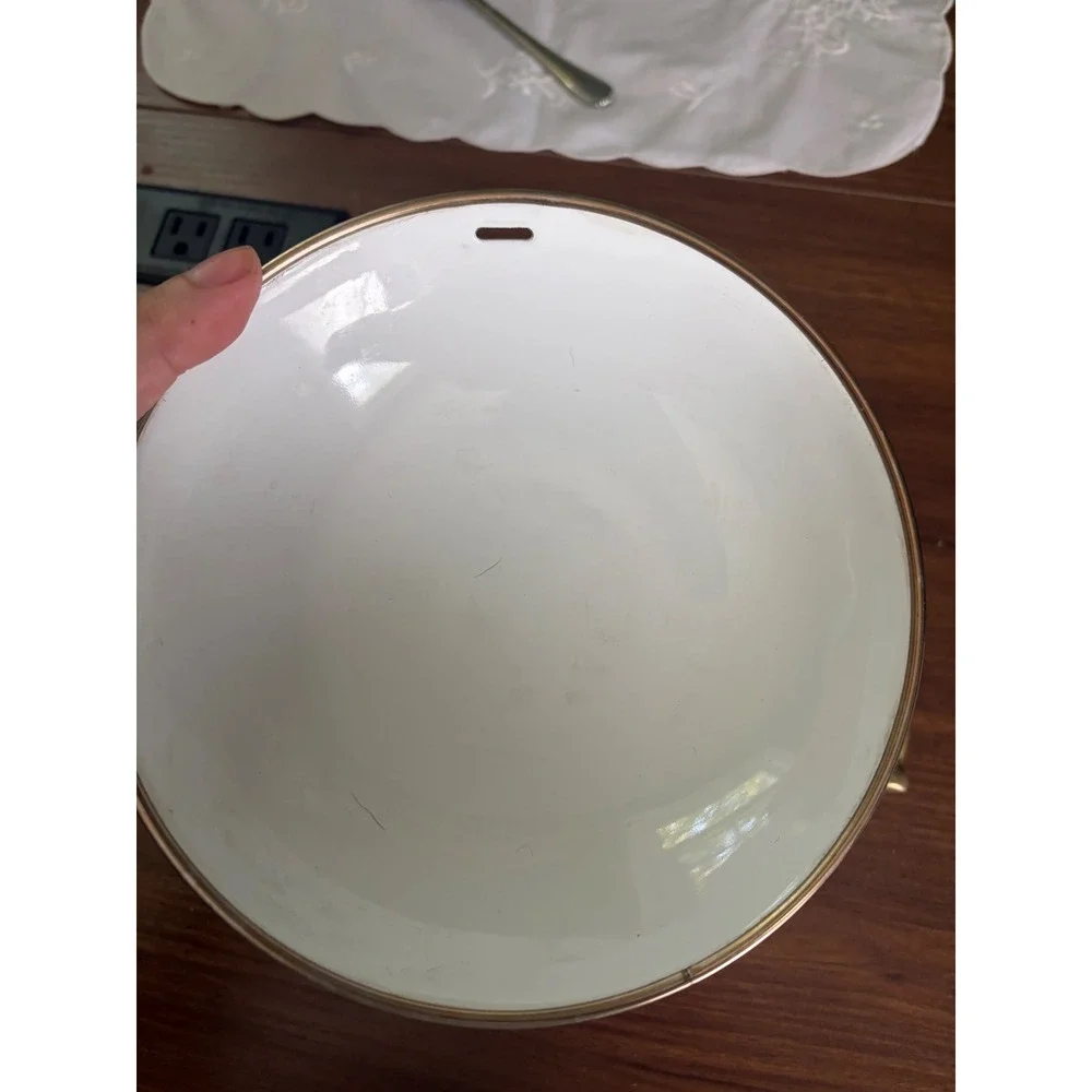 Vintage Floral Enamelware Dutch Oven White Pot with Lid Brass Handles